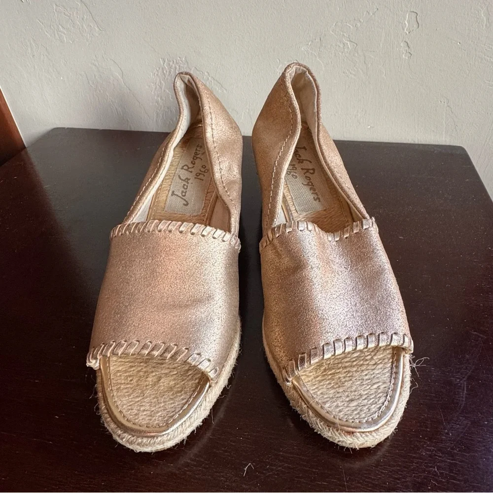 Jack Rogers Gold Palmer Espadrille Wedge Sandals